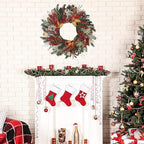 24" Christmas Wreaths for Front Door, Various Red Berries & Magnolia Leaves Pinecones Winter Xmas Wreath Outdoor Holiday Decor, Fall Door Wreath for Farmhouse Front Porch Wall Window - Image 3