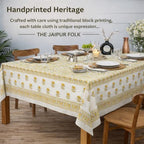 TJF Yellow Hibiscus Hand Block Print Rectangular Tablecloth 108 x 72 Inch - Image 3