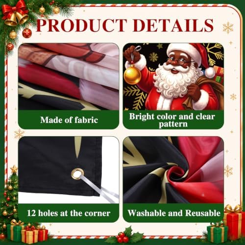 7 x 16 ft Black Santa Christmas Garage Door Cover Santa Claus Hanging Decor - Image 3