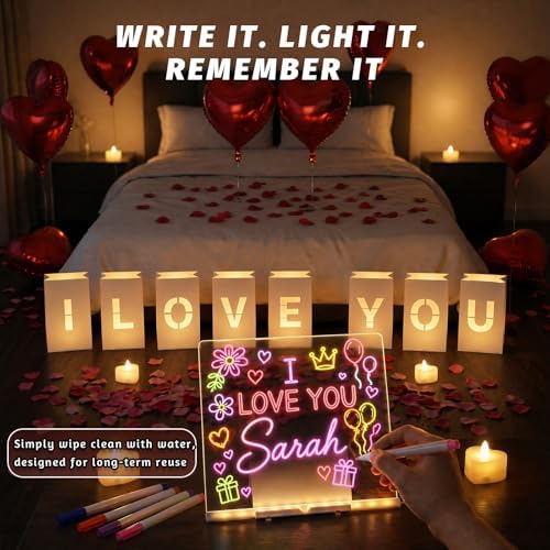 I Love You Romantic Decorations Special Night - Luminary Bags with LED Message Board & Stand, 5 Pens, 30 Heart Tea Lights, 10 Balloons and 2000 Rose Petals, Proposal Anniversary Valentines Day Decor - Image 3