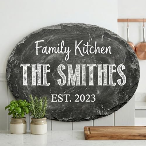 Personalized Family Kitchen Name Sign, Custom Faux Slate Chalkboard Plaque, Flat MDF Board with Realistic 3D Stone Print (Not Real Slate), Rustic Farmhouse Wall Decor for Dining Room - Image 6
