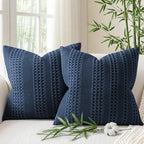 a moment 2 Pack Bamboo Fiber Pillow Covers - Waffle Weave, Ultra Soft & Breathable, Euro Shams Cotton Throw Pillow for Couch, Sofa, Bedroom Living Room 26x26 Inch Navy Blue by amoment