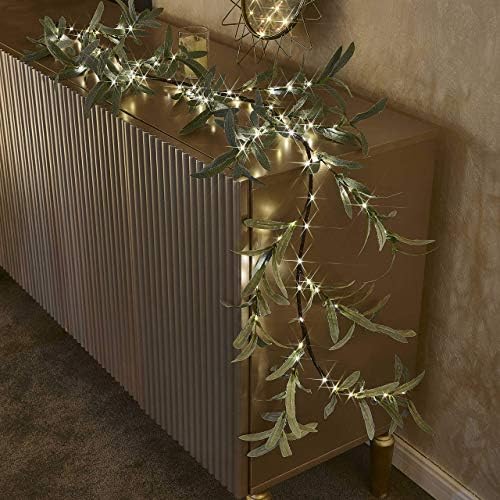 Hairui Lighted Artificial Olive Garland 6FT 96 LED Fairy Lights Battery Operated, Faux Vine Lights with Timer for Spring Christmas Holiday Fireplace Decor - Image 5