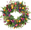 WreathDream 22 inch Spring Summer Wreath Tulip Wreath for Front Door with Purple Tassels, Eucalyptus Leaves, Ferns, Butterflies for Indoor Outdoor wall Festival Home Farmhouse Wedding Decor by WreathDream