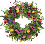 WreathDream 22 inch Spring Summer Wreath Tulip Wreath for Front Door with Purple Tassels, Eucalyptus Leaves, Ferns, Butterflies for Indoor Outdoor wall Festival Home Farmhouse Wedding Decor by WreathDream