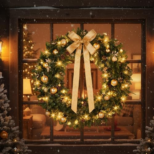 VINGLI 48 Inch Prelit Christmas Wreath Front Door Decor Plug in LED - Image 5