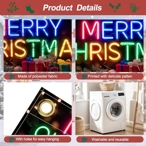 Colorful Neon Merry Christmas Garage Door Banner 7x16FT, Bright Holiday Sign for Xmas, Outdoor Decoration for Garage Doors, Large Garage Cover for Christma - Image 3