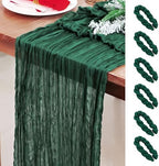 Snowkingdom 6 PCS Emerald Green Table Runner 120 Inch 10 Ft Rustic Boho Dark Green Cheese Cloth Runner for Wedding Bridal Baby Shower Birthday Party Christmas Sheer Gauze Home Table Centerpiece Deocr by Snowkingdom