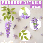 Lyrow 60 Pack Artificial Purple Wisteria Floating Garland, Ceiling Hanging Flower Vines, Enchanted Themed Decorations, Whimsical Party Coquette Aesthetic Fairy Room Decor, Garden Wedding Wall Decor - Image 2