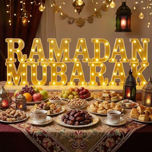 Aurelema 14 Pcs Ramadan Mubarak Decorations LED Letter Lights Sign - Image 4
