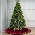 84-Inch Velvet Christmas Tree Skirt with Golden Swirl Embroidery and Lace Tie Closures, Burgundy - Image 3