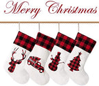 LUBOT Set of 4 Christmas Stocking(20inch) Silhouette Buffalo Red Plaid/Rustic/Farmhouse/Country Cotton Fireplace Hanging Xmas Stockings Decorations for Family Holiday Season Decor - Image 2