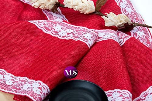 VDS Pack of 25, Burlap Table Runner with White Lace Edge, 100% Natural Jute Rustic Hessian Table Cloth Centerpiece for Wedding Birthday Party Banquet Table Decoration (Size 12X108 Inch)(Red) - Image 6