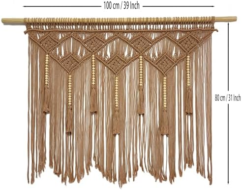 Youngeast Large Macrame Wall Hanging Boho Woven Tapestry Bohemian Macrame Wall Decor Handmade Tassel Tapestry Home Decoration for Bedroom Living Room 39"X31" (Wood Dowels Not Included) (Khaki) - Image 5