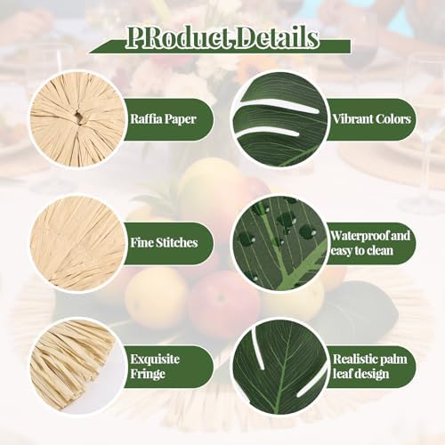 48Pcs Luau Placemats and Palm Placemat Raffia Grass Placemats Tropical Palm Leaf Place Mats for Dining Tables Family Gatherings Parties - Image 3