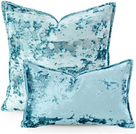 Premium Series, Crushed Velvet Throw Pillow Covers, Luxury Thick Cushion Cases for Home Decor, Ocean Blue, 18x18 Inch, Covers Only - Image 2