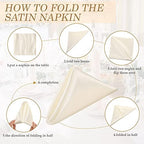 Tatuo 50 Sets Ivory Satin Napkins and Rings Set, Ivory - Image 3