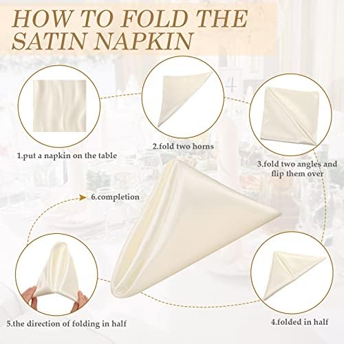 Tatuo 50 Sets Ivory Satin Napkins and Rings Set, Ivory - Image 3