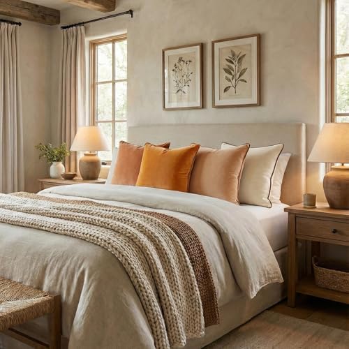 Mecatny Velvet Decorative Throw Pillow Covers 20x20 Set of 4 Brown/Khaki - Image 6