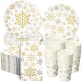 Pickmesh 250 Pcs Christmas Dinnerware Set Gold Silver Snowflake Disposable Paper Plates Napkins and Cups Xmas Luncheon Dinner Tableware for Winter Christmas Birthday Party Supplies Table Decor by Pickmesh