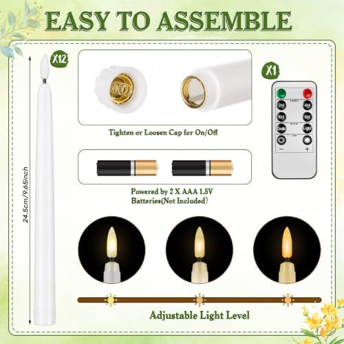 Mumufy 24 Pcs Green Crystal Taper Candle Holders with Flameless Candles - Image 3