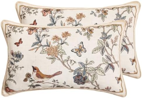 ISAENNE Designer Linen Throw Pillow Cover,Set of 2,20"x12"-Cornucopia A by Isaennehomedecoration