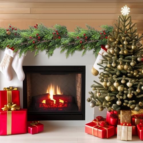 ENVEN Faux Cedar Christmas Garland with Red Berries & Pine Cones – Full Faux Winter Greenery for Holiday Mantel, Staircase, Doorway, Indoor Outdoor Christmas Décor (9FT) - Image 5