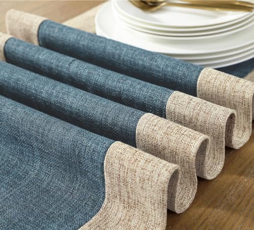 Farmhouse Navy Faux Linen Dining Table Runner 15 x 86.5 Inch Blue - Image 4