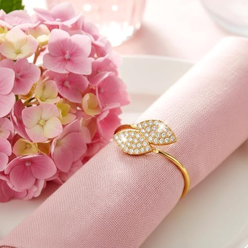 100 Pcs Napkin Rings Gold Table Decorations Durable Bling Leaf Shaped Napkins Rings Round Napkin Holders Buckles for Thanksgiving Day Christmas Dining Table Parties Everyday - Image 5