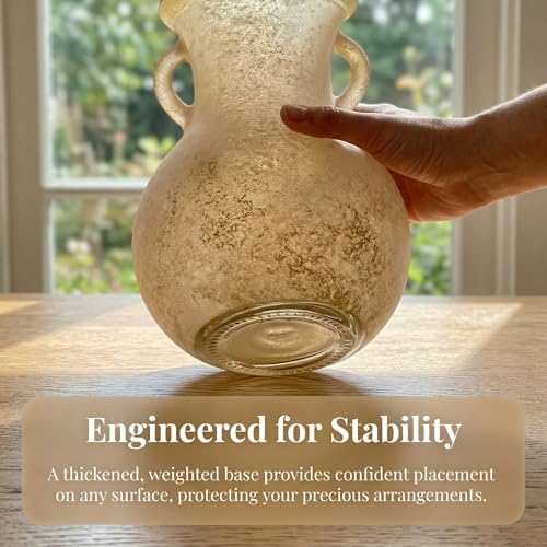 7.9in Brown Glass Vintage Vase, Art Deco Double Eared Antique Marble Texture Vase for Home Decoration - Image 3