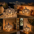 Indigo Blue Crackle Glass Pumpkin Light with 2 Lighting Modes and 6-Hour Timer, 5.5 x 6 Inch Battery Operated Fall Decor for Halloween, Thanksgiving and Christmas - Image 6