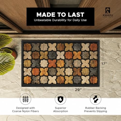 Welcome Mat for Front Door, Non-Slip, Floral, 17 x 29 in - Image 2