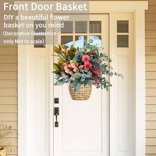 YRMT Water Hyacinth Woven Hanging Basket Wall Hanging Basket Decorative Front Door Basket Decor for Flower Plants Boho 15" x 10" - Image 2