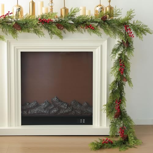 MIZII Christmas Garlands 6 Feet Artificial Pine Garland with Pinecone Berries Faux Greenery Garland Christmas Decorations for Xmas Fireplace Mantle Home Decor Indoor Outdoor (Pine Mix) by Mizii