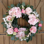 Artificial Pink Rose Wreath - 20 Inch Front Door Wreath with Hydrangea Leaves for Spring, Valentine's, Mother's Day, Wedding & Home Decor - Image 2