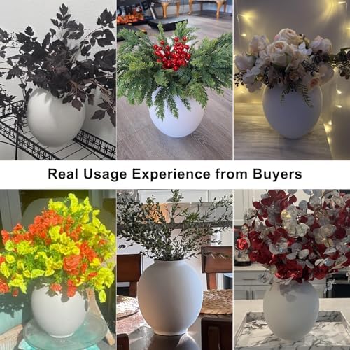 Large Ceramic Vase White Flower Vase,9.8 Inch Tall Big Round Vase - Image 6