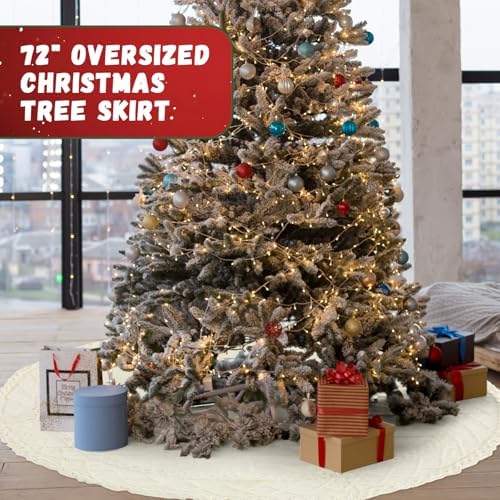 Drydiet 72 Inch Large White Knit Christmas Tree Skirt Xmas Tree Skirt Mat - Image 7