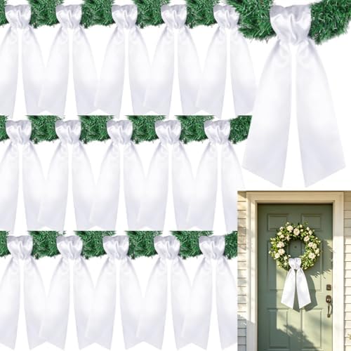 Dream Loom Wreath Sash for Front Door, 16pcs White Wreath Sash Accessories for Easter Weddings Birthday Christmas Party Yard Wall Doorway Decor by DreamLoomonasale