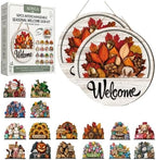 16PCS Interchangeable Welcome Sign for Front Door Seasonal Magnetic Wooden by Unknown