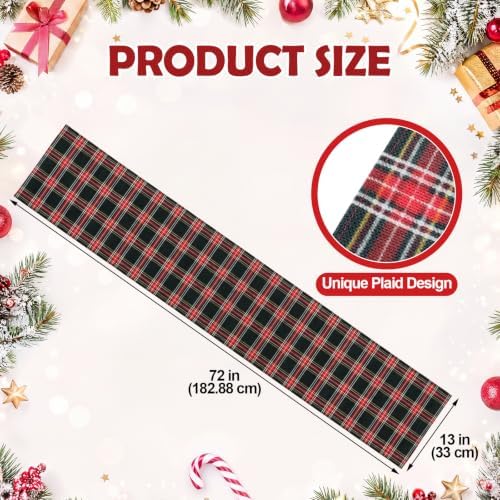 HunnmingRe 1 Pcs Red and Green Christmas Tartan Plaid Table Runner 13 x 72 - Image 2