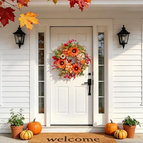 24 Inch Harvest Fall Wreaths for Front Door with Sunflower,Peony,Hydrangeas - Image 4