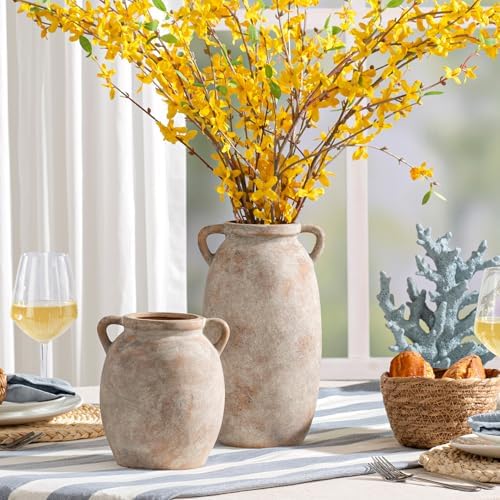 Dobbyby Ceramic Flower Vase 12 inch Farmhouse Rustic Vase Decorative Pottery Terracotta Tall Vases for Home Decor Table Mantle Fireplace Living Room Bathroom Wedding Centerpiece (Large-Terracota) - Image 6