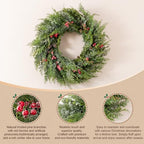 Glitzhome 28"D Christmas Greenery Wreaths,Snow Flocked Artificial Wreath Mixed PE Dripping Wreath with Pinecones & Red Berries, Winter Christmas Wreath for Front Door, Wall, Windows, Home, Xmas Decor - Image 4
