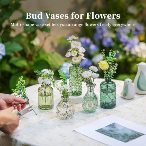 Glasseam Glass Bud Vases for Centerpieces, 10Pcs Green Small Flower Vase Set - Image 4
