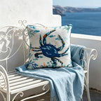 JWH Blue Crab Embroidered Throw Pillow Cover, Summer Pillowcase, 18x18 Inch - Image 2
