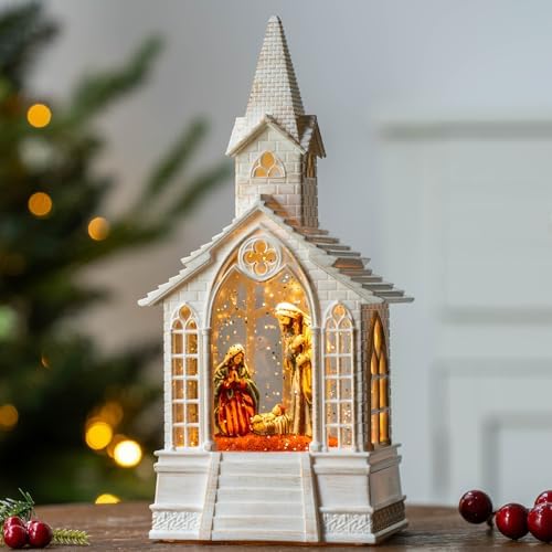 Christmas Snow Globes Church Nativity Water Lantern,Silent Night Music, Holiday Decorations Gifts for Family Children or Friends by MXwcy