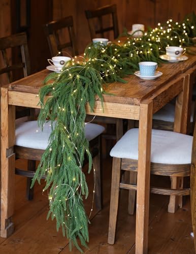 MISSPIN 6ft Christmas Garland with String Lights, Real Touch Norfolk Pine Garland, Green Artificial Greenery Garland for Table, Mantle, Wall, Indoor, Outdoor Christmas Decorations - Image 6