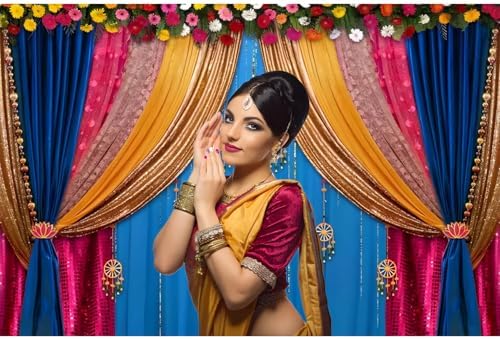 15x10ft Indian Traditional Backdrop Colored Curtains Marigold Photography Background Indian Hindu Wedding Banner Happy Holi Diwali Pooja Party Decorations Photo Props - Image 4