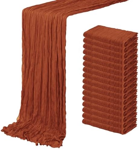 16 Pack Terracotta Cheesecloth Table Runner 20 x 120 inch Gauze Table Runners 10 FT Long,Semi Sheer Cheese Cloth Fabric Table Runner Bulk for Wedding,Party,Baby Shower,Bridal Shower Decoration by ACSUIT