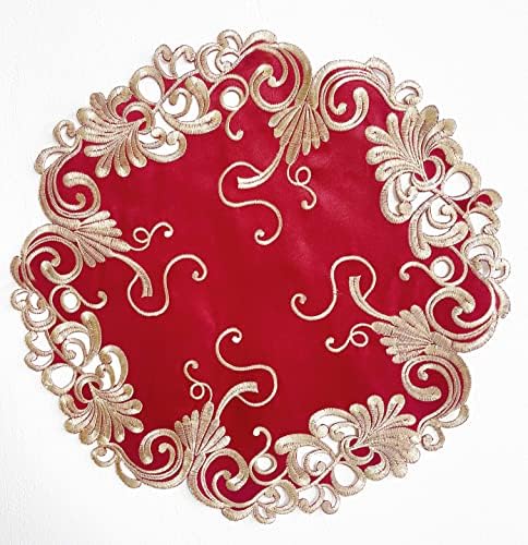 Decozen Set of 12 Doilies for Table, Lace Doilies Rustic Farmhouse Kitchen Dining Table Centerpiece Decor, 15 Inch Gold Burgundy Round Placemats for Home, Valentines Day Gifts, Valentines placemats by Decozen
